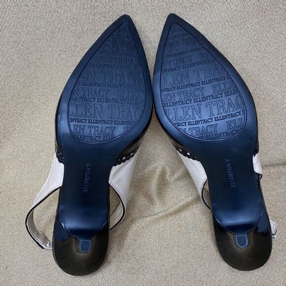 Ellen Tracy Bindy Black & Cream Leather Slingback Heels - Picture 8 of 10
